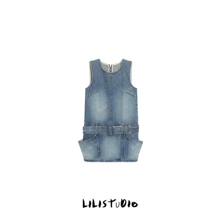 PCNY「新宿时信」不理理夏季新款小众女装时尚高级感复古牛仔连衣裙