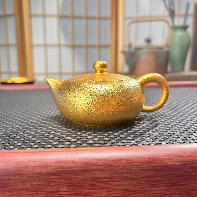  宜兴手工手制精美茶具紫砂壶 紫泥鎏金《凤鸣》140 毫升
