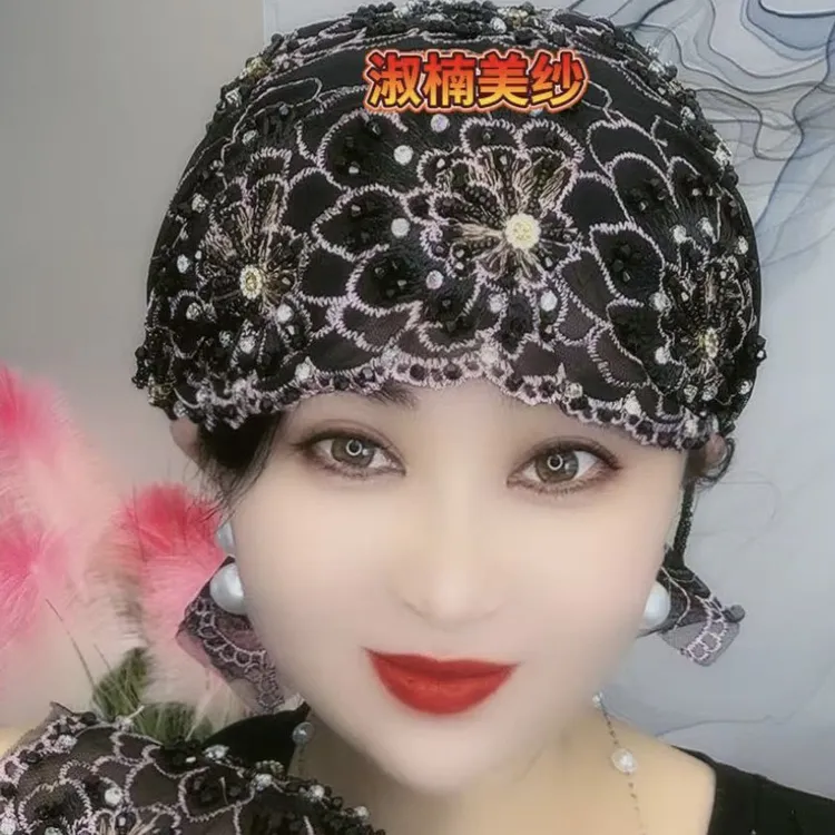 双花流苏包头帽冬夏季优雅流苏帽子透气民族风女士