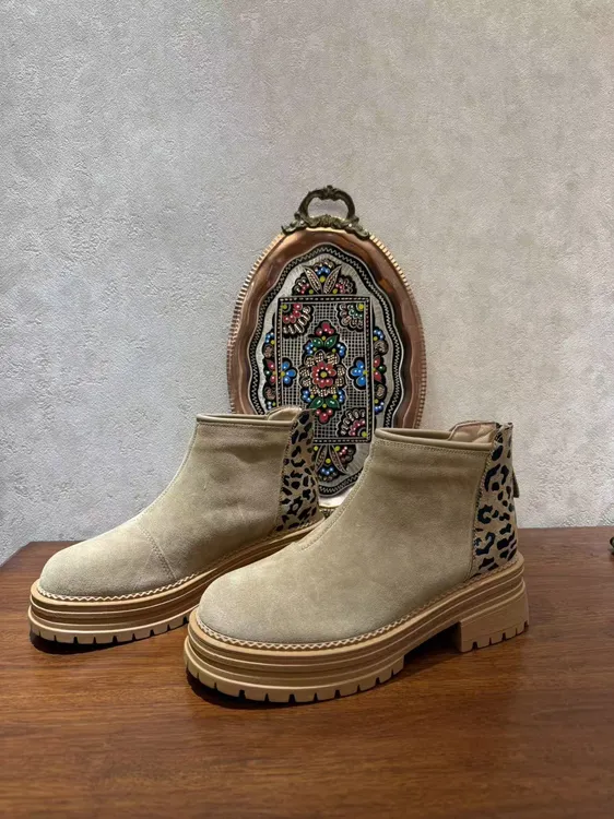 厚底保暖低跟女耐磨粗跟冬季短靴加绒平底女士