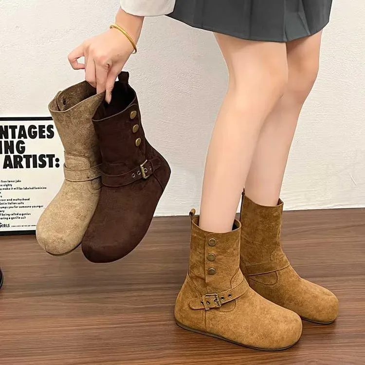 慵懒风短靴女2025新款秋款复古内增高平底休闲时尚堆堆靴马丁靴 