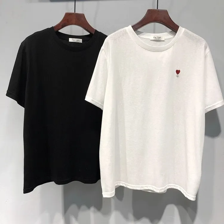 大码女装2025夏季新款刺绣小爱心韩版宽松百搭慵懒风显瘦短袖T恤