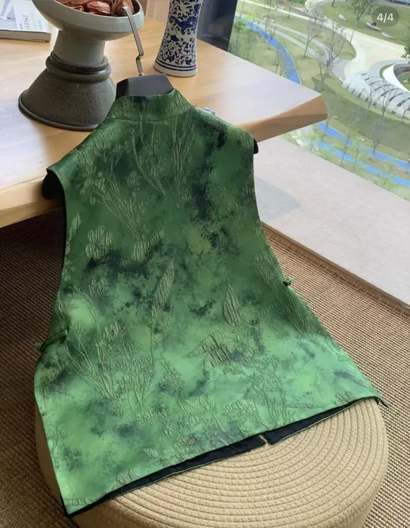  【绿风铃】新中式马甲印花常规款唐装提花气质