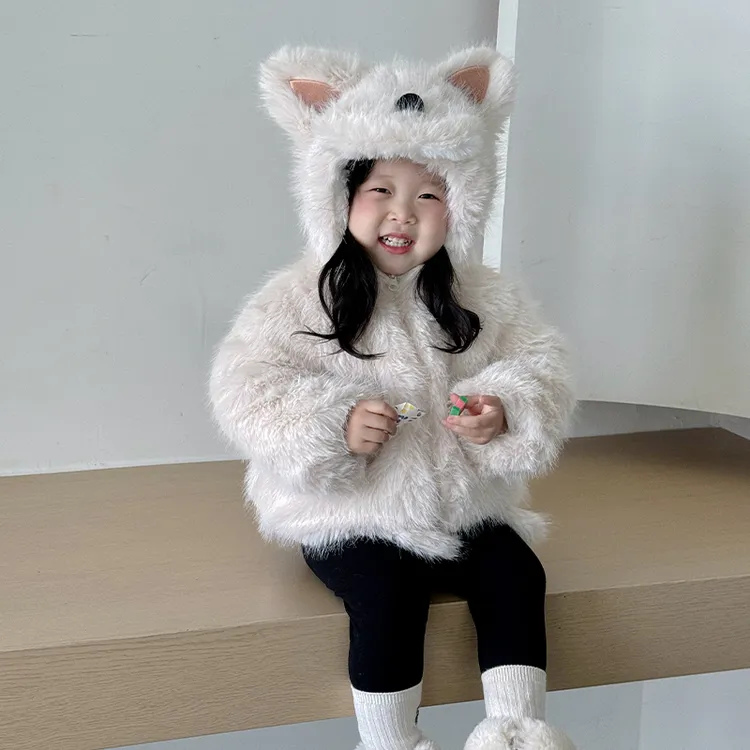 女童仿皮草外套秋冬装2025儿童网红加绒加厚毛毛衣男宝宝卡通棉衣