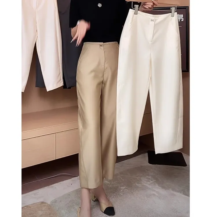 轻奢丝光纱贵妇裤女夏季初秋2025新款高腰高级感九分直筒休闲裤子