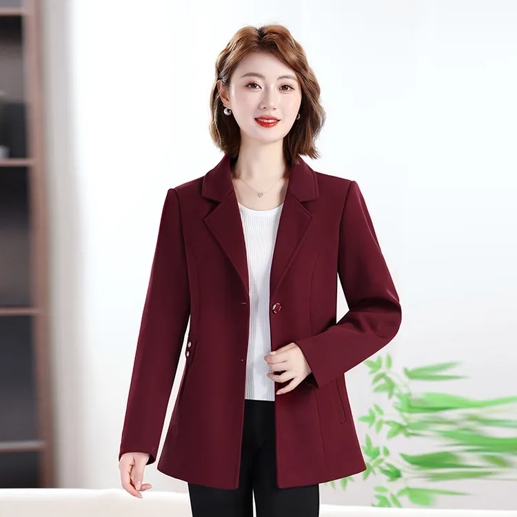 高档中老年女装秋装外套洋气时尚妈妈西装喜婆婆婚宴礼服红色上衣
