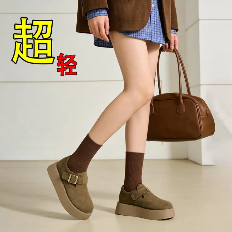 松糕厚底增高勃肯鞋女2025秋季新款百搭休闲全包博肯卡其色单鞋