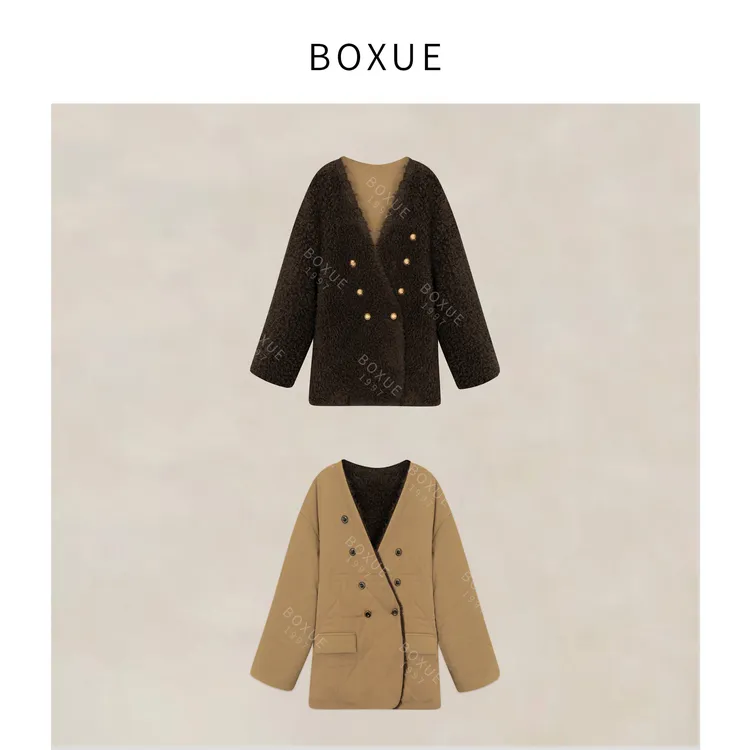 BOXUE“古典小镇”2025秋季两面羊毛轻奢拼接棉服 外套#250923W5109