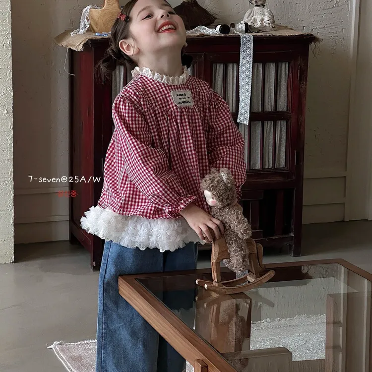 甜甜舒芙蕾~女童秋装公主风套装2025新款韩版格子长袖宝宝两件套