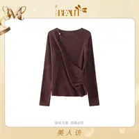 美人访【小心机】设计感百搭圆领打底上衣8219