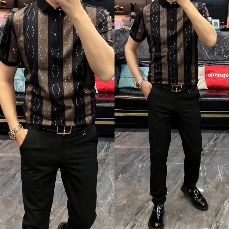 法帝卡尔克男士夏季丝光棉潮流短袖舒适烫钻欧货T恤薄款polo衫