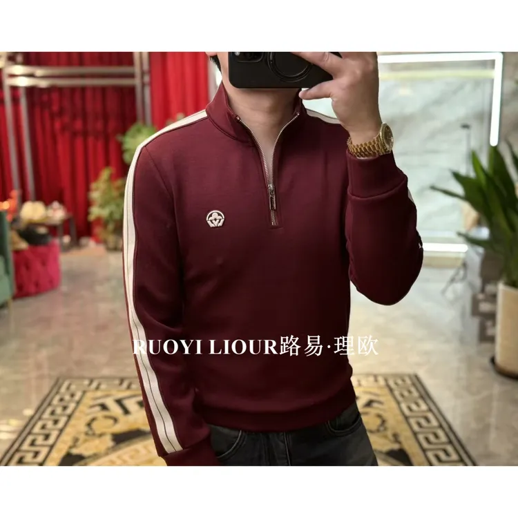 【路易理欧】简欧冬季新品时尚运动风男士半拉链立领拼色卫衣0780