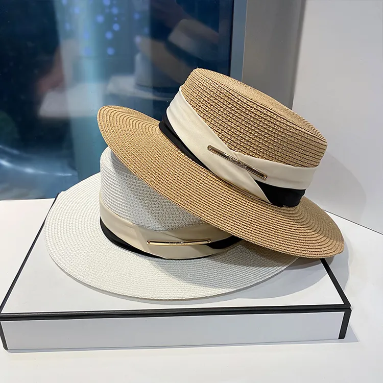 culv 帽子女夏法式平顶草帽女遮阳防晒海边度假沙滩帽百搭太阳帽