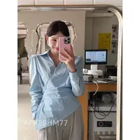AFRESHM77【收腰白衬衣】交叉系扣不规则法式设计感显瘦衬衫R0071