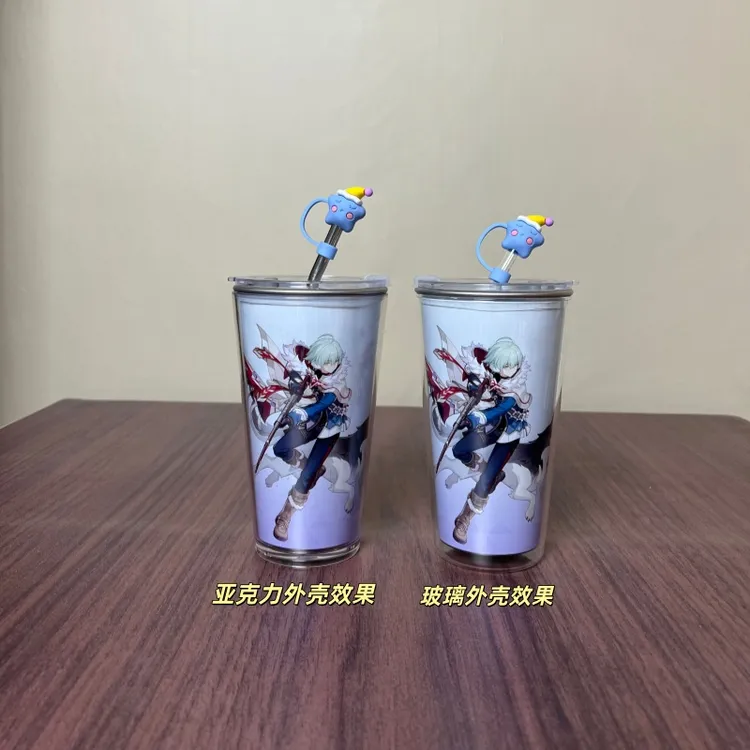 美团联名原神冷变杯改造材料包亚克力玻璃外壳双饮口杯盖吸管杯刷