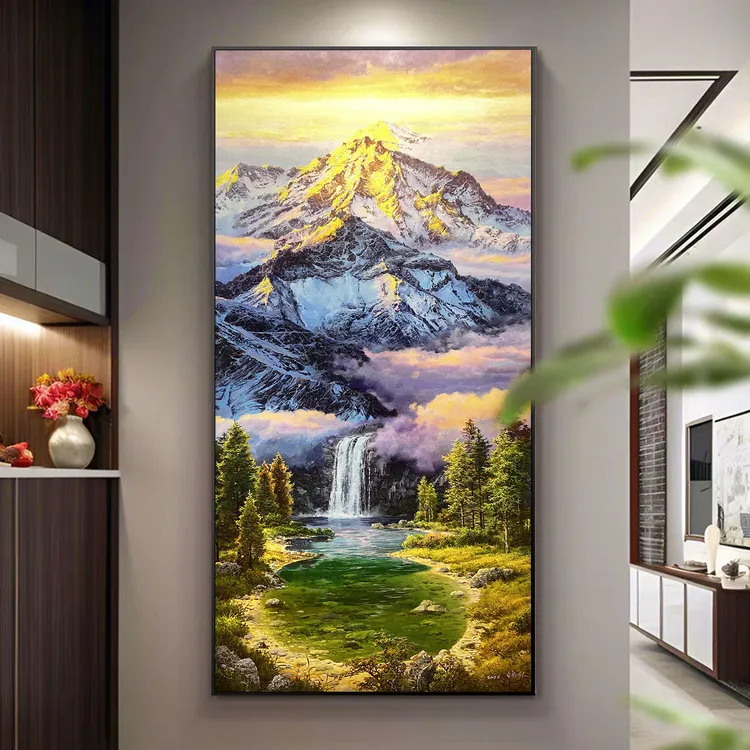 《金山聚宝盆》立体油画风景山水玄关装饰画走廊挂画竖版办公室壁画