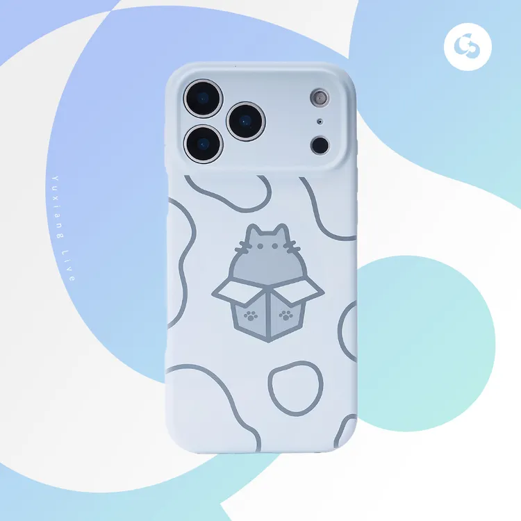 逾巷原创硅胶盒子猫创意涂鸦简约手机壳全包防摔适用苹果17promax