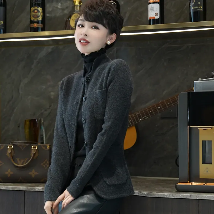 【匠心臻品】中式风立领正肩袖针织短外套MG8318