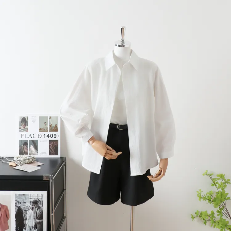 100%棉 成衣洗水九分袖宽松慵懒风衬衫LXY微皱介意慎拍