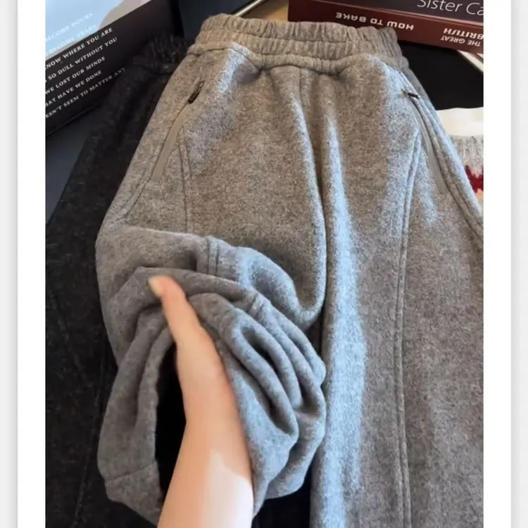 休闲裤秋冬季女长裤松紧带女童中大童百搭加绒弯刀裤