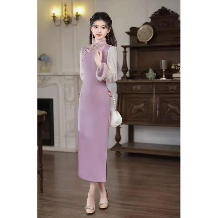 苏故里【知荷】文艺气质修身高端日常旗袍奢华气质衣长120