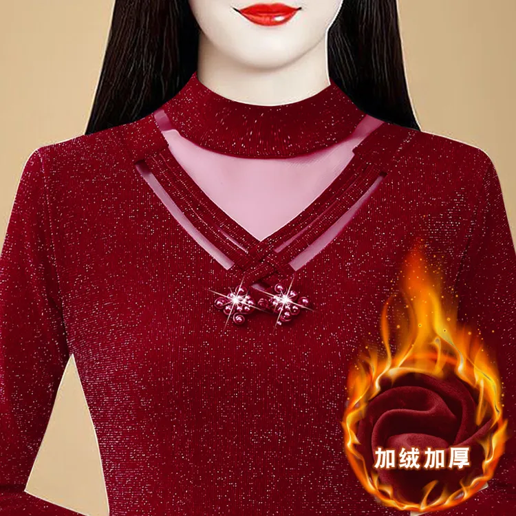 2025早春新款蕾丝打底衫洋气百搭加绒保暖上衣932