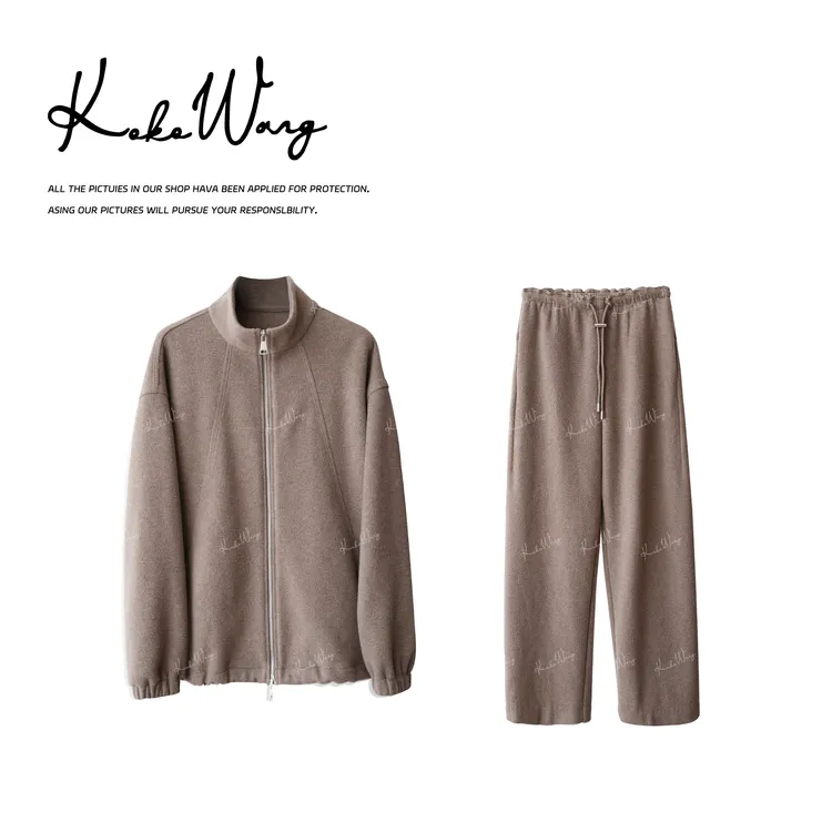 KOKO WANG【丝绒】秋冬新款真丝羊绒混纺拉链老钱风套装N2445H30H41