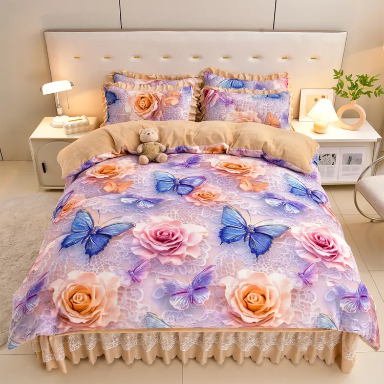 爆款冬季5D印花珊瑚绒被罩加厚双面绒保暖牛奶绒被套四件套婴儿绒