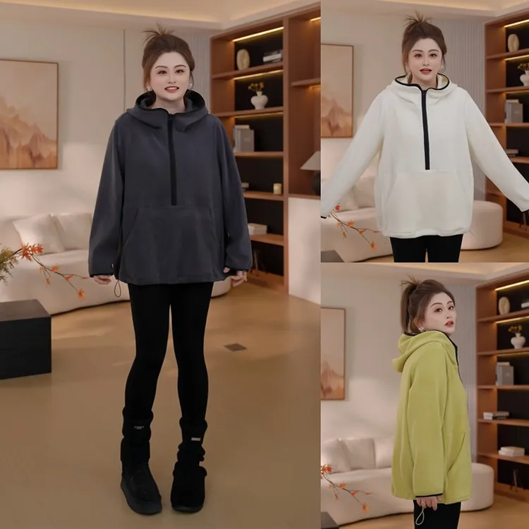 【胖佳佳】舒适主义 加绒连帽卫衣冬季时尚百搭上衣女H625Z18550