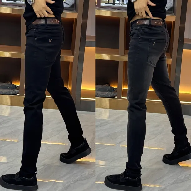 春秋2024男士男款新款时尚牛仔小脚裤休闲裤修身牛仔裤-腰牌