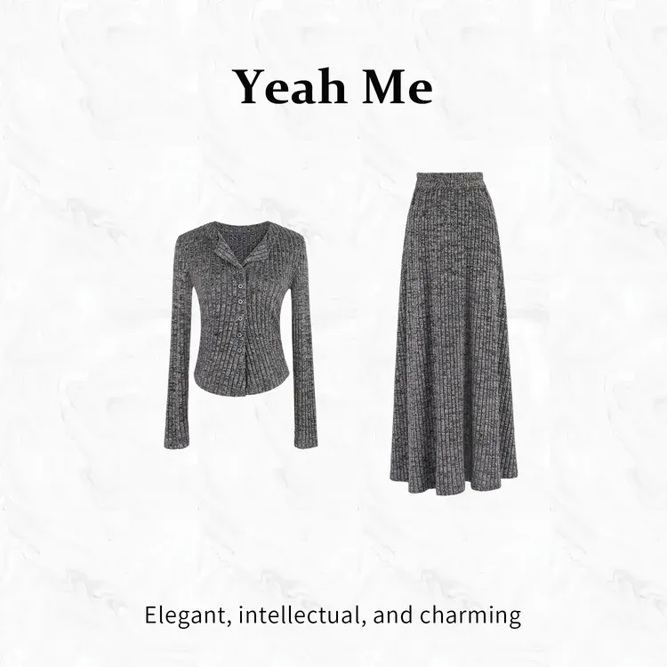 YeahMe/也觅【柏林秋日】原创设计时尚显瘦套装连衣裙B9643Q-B9644Q