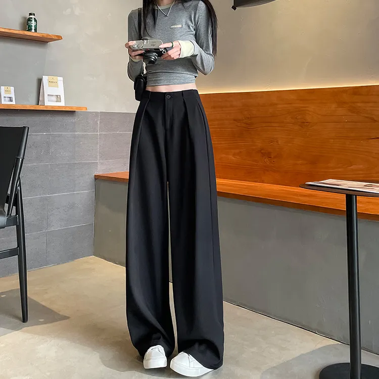 黑色阔腿裤女春秋季2025新款高级感垂感宽松慵懒风休闲直筒西装裤
