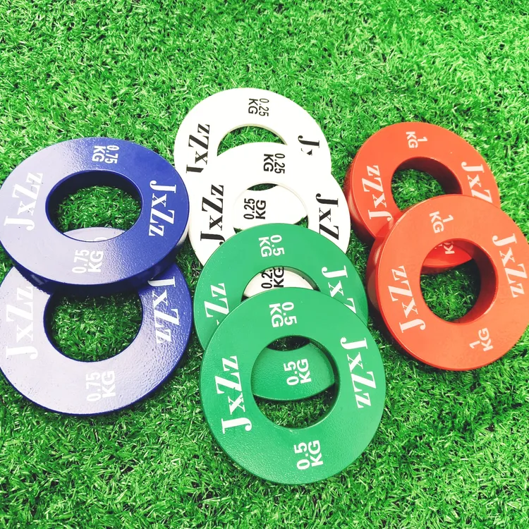 健身房专用环保无味杠铃片大孔奥杆通用彩色配重片