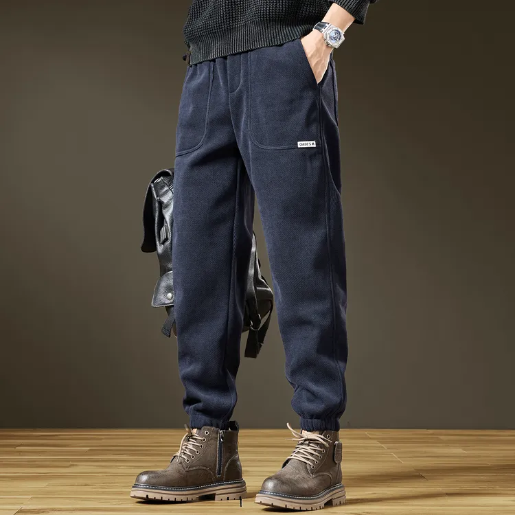 美式重磅加绒软糯雪尼尔卫裤男秋冬高端宽松运动长裤子男士休闲裤