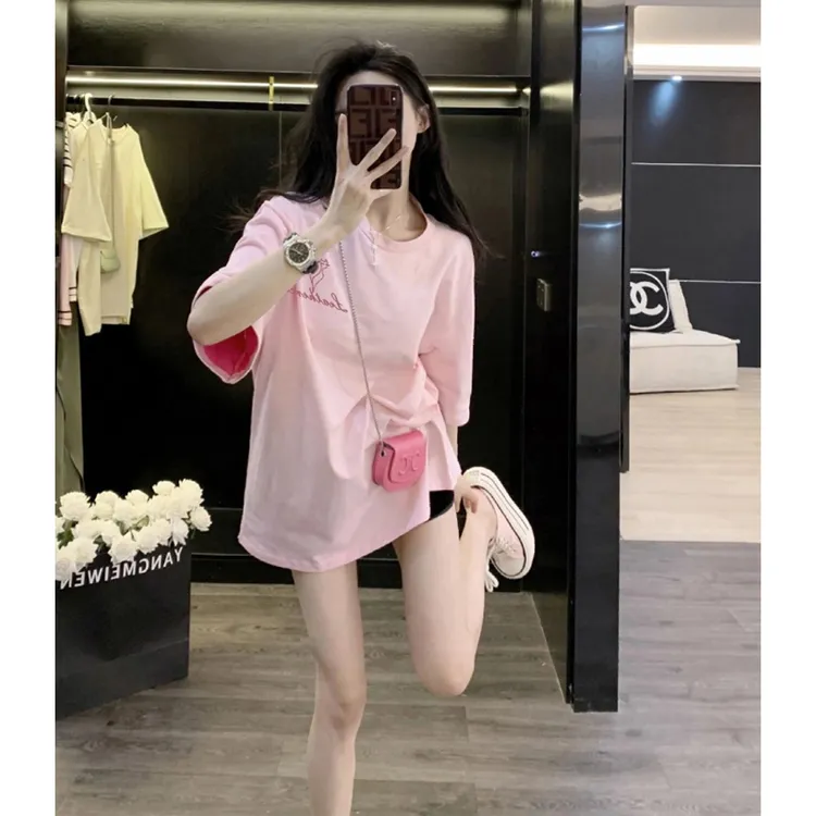 网红短袖t恤女夏设计感小众夏季印花洋气时尚宽松中长款减龄上衣