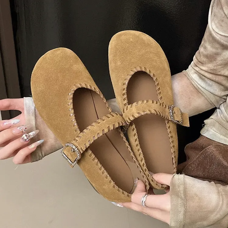 圆头浅口薄款玛丽珍鞋单鞋软底秋季春季法式车缝线韩版