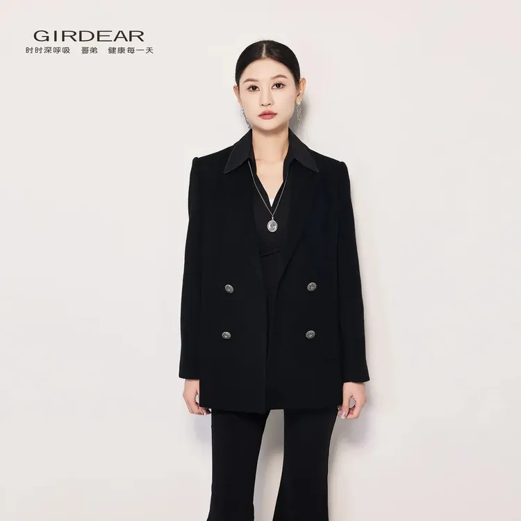 GIRDEAR/哥弟气质职场通勤中长款侧边开叉毛呢西装140002-4233411