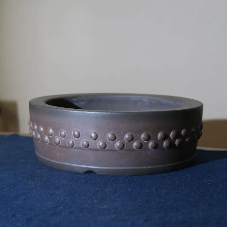 紫砂花盆圆形盆景盆手工盆栽圆鼓钉仿古典青灰泥杜喜亮名家盆