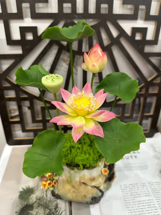 高仿真荷花莲花假花用于佛前装饰与居家摆件(不带盆)