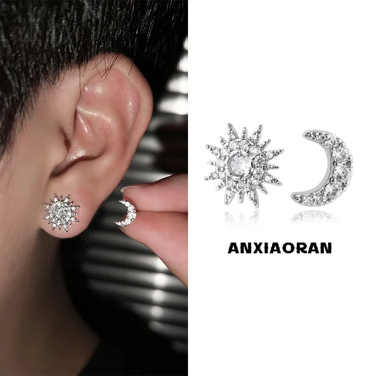 合金锆石耳饰 阿波罗日月星辰太阳欧美原创设计嘻哈风情侣耳钉男
