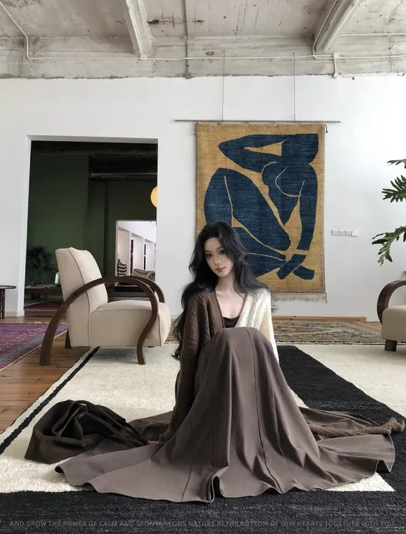 望野集Widset2026春新款宽松撞色开衫外套+莱赛尔吊带+半裙12302#