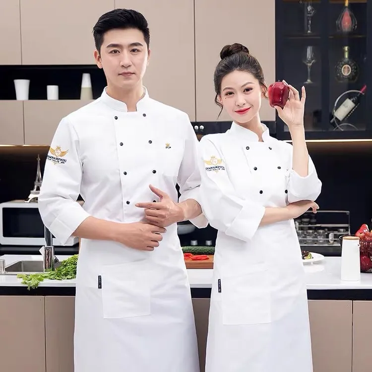 高端厨师工作服夏季薄款短袖中西餐厅餐饮厨房酒店厨师服装男长袖