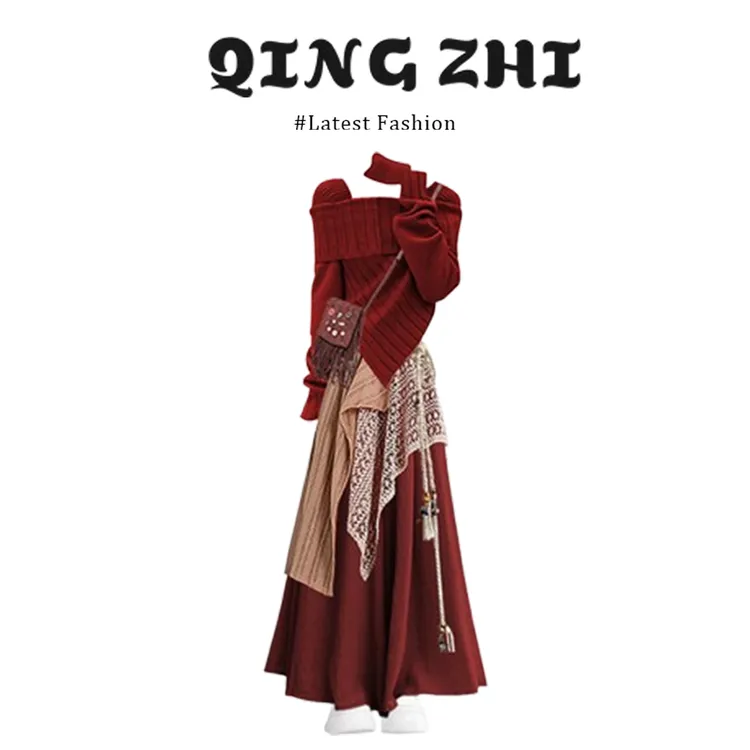 圣诞节过年穿搭巨好看一整套女2025新款法式上衣屁帘半身裙三件套