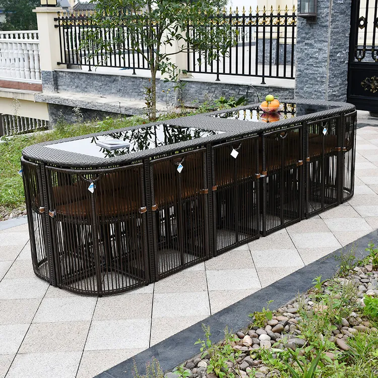 新中式户外庭院桌椅组合室外餐桌藤椅别墅花园酒店民宿院子餐桌椅