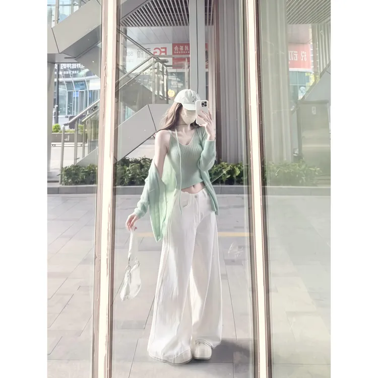 韩系时尚洋气减龄遮肉两件套针织衫吊带背心女春夏显瘦超好看上衣