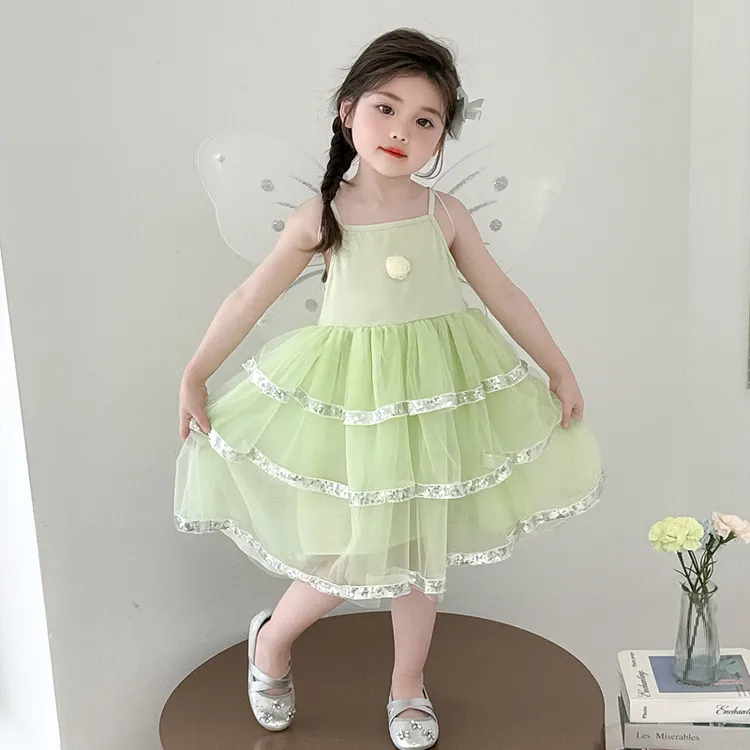 女童连衣裙夏季2025新款时髦蝴蝶结翅膀蓬蓬裙礼服裙高定款洛丽塔