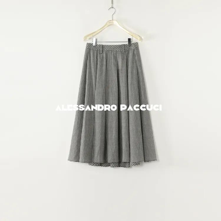 AP洛哥51046QB【黑白密格】棉+汉麻色织格时尚百搭后拉链半身裙 夏