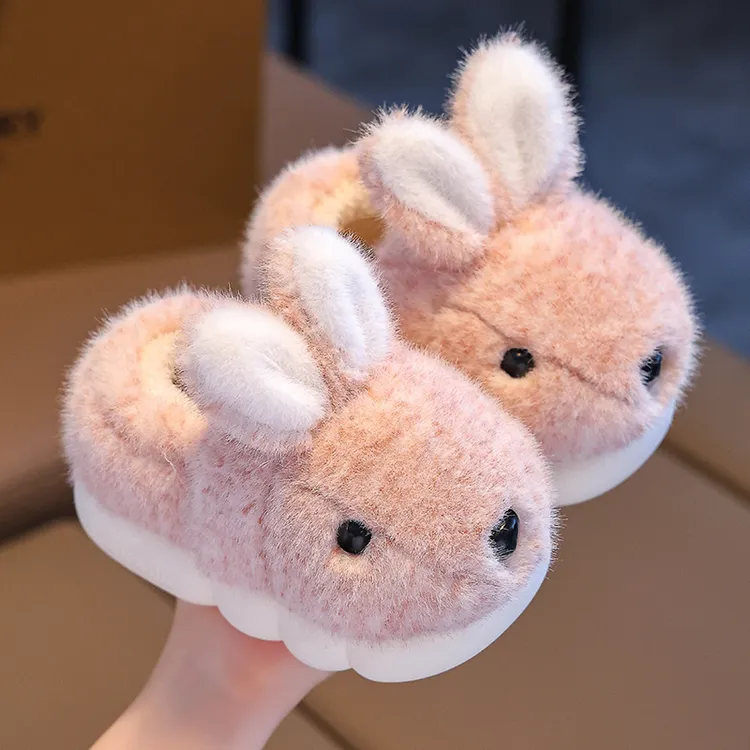 儿童棉拖鞋毛绒卡通小兔女童秋冬季防滑室内居家软底厚底包跟棉鞋