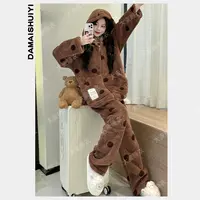 加绒加厚保暖2025冬季新款慵懒风珊瑚绒睡衣女可外穿家居服套装