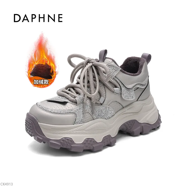 达芙妮2025秋冬新款时尚百搭厚底增高加绒毛茸茸老爹鞋百搭女鞋LL